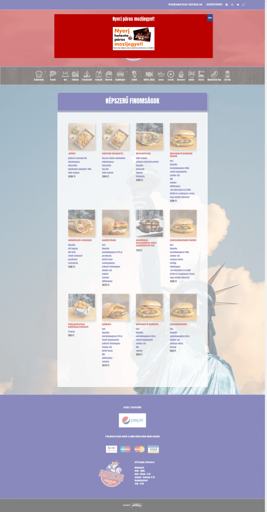 American Chicken Webshop fejlesztés