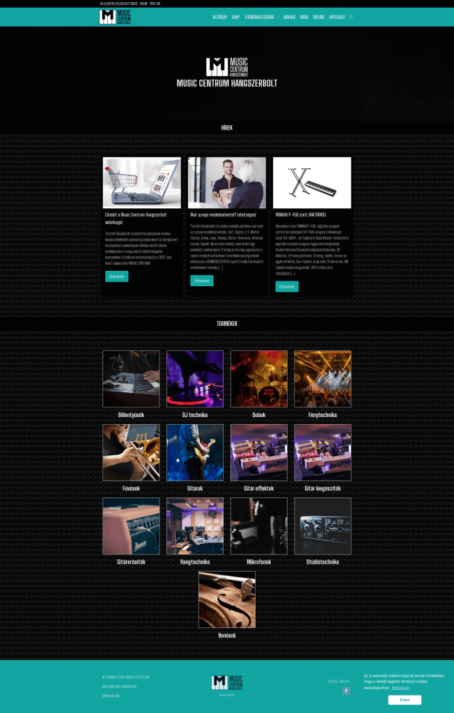 Music Centrum webshop fejlesztés