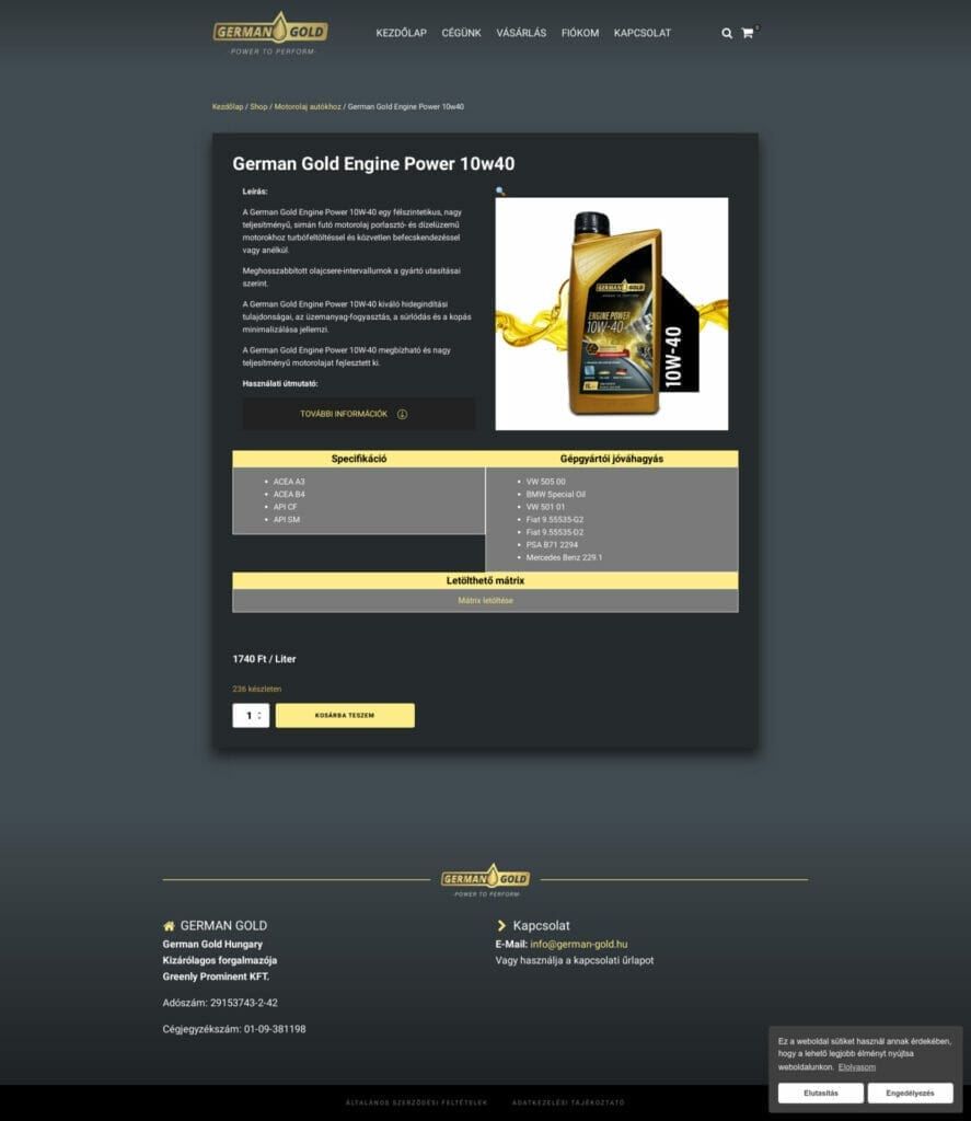 German Gold Hungary webshop development