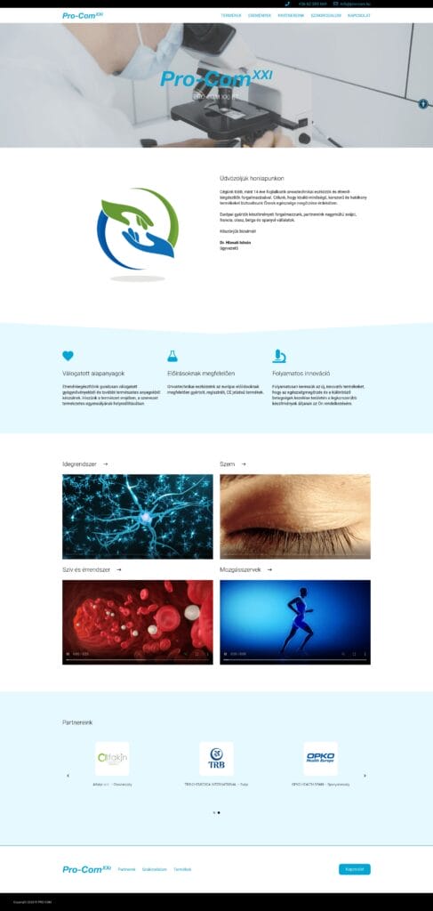 Development of the PRO-COM website and webshop